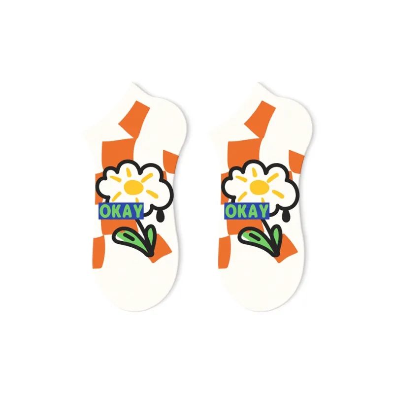 RUMEE FOR Ankle Socks Short Letter Minimalist Style No-Show Socks Unisex 5 Pack-1