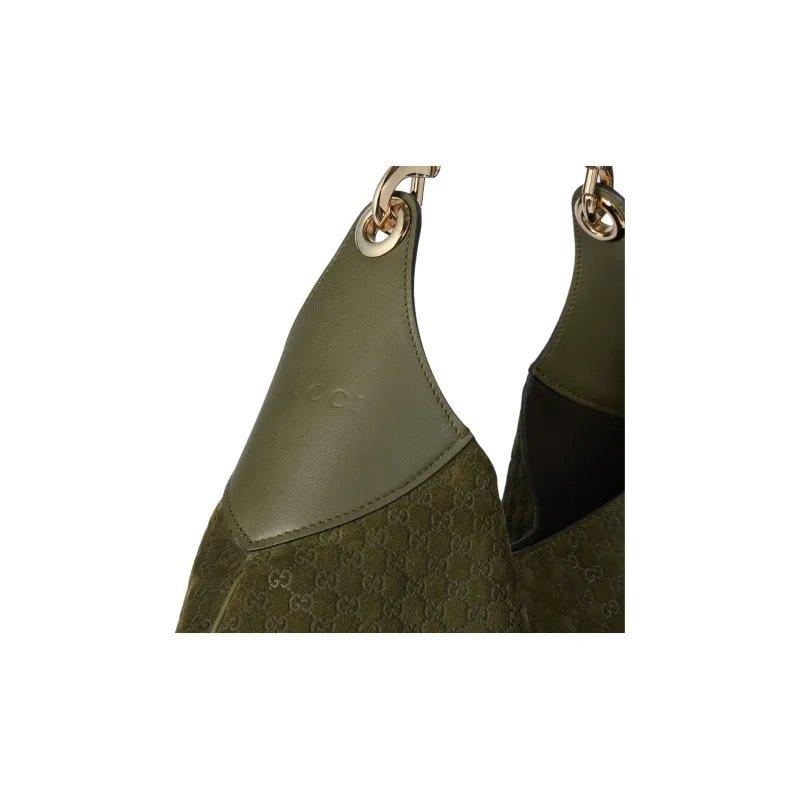 GUCCI Suede One Shoulder Handbag Medium Size Women's Dark Green-7
