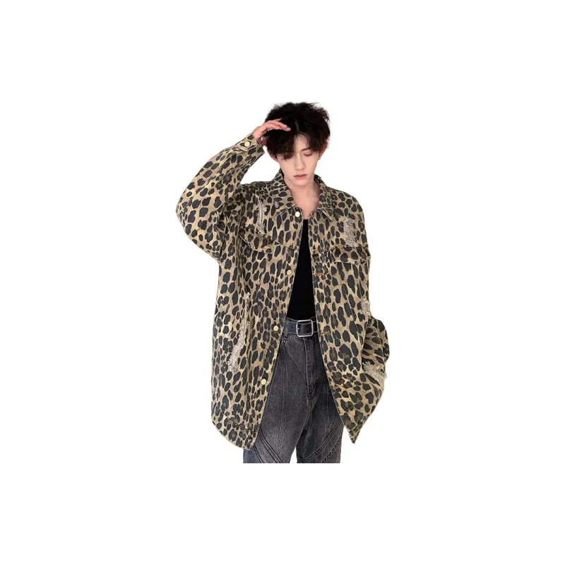 KOKO BASE Denim Jacket Unisex Leopard Print-3