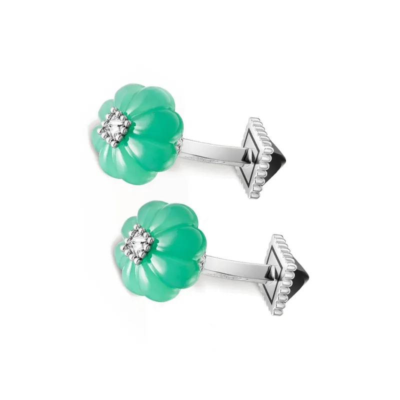 CARTIER White Gold Rhodium-Plated Green Chalcedony Onyx Diamond Cufflinks Women's Green-2
