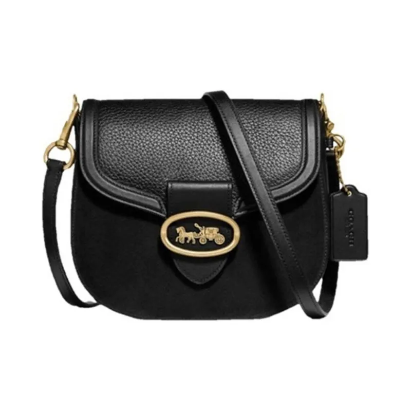 COACH Kat Cow Leather Saddle Bags Shoulder Bags Women's Black-0