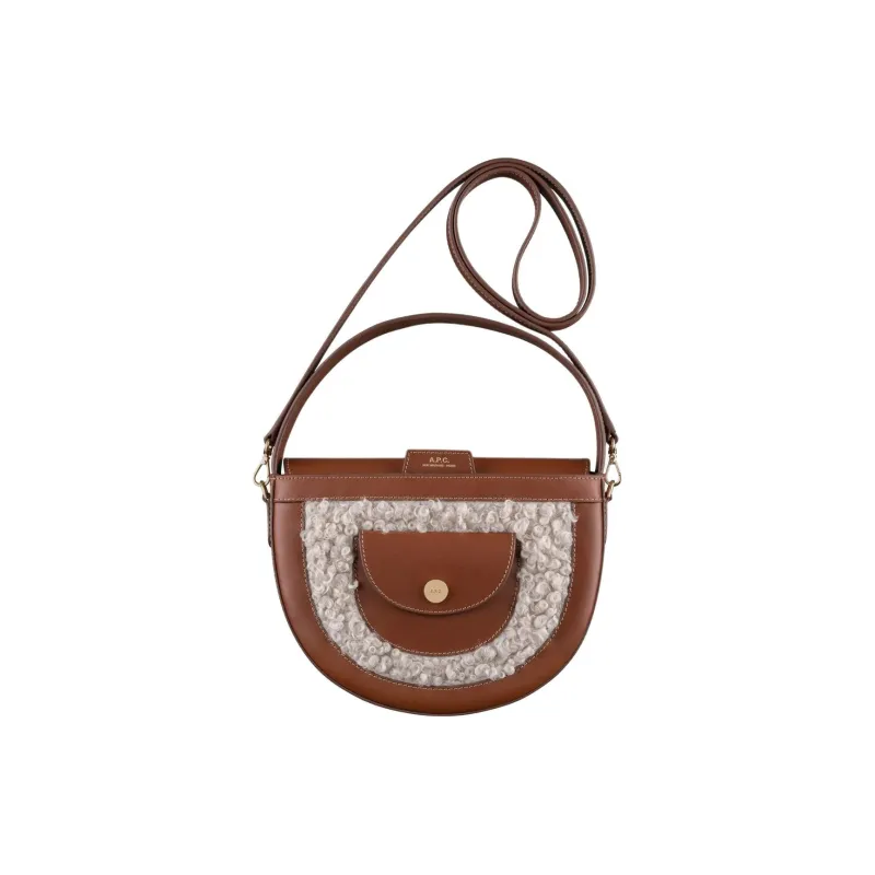 A.P.C Cow Leather Shoulder Bag Crossbody Bag Small Size Women's Nut Brown & Beige-0