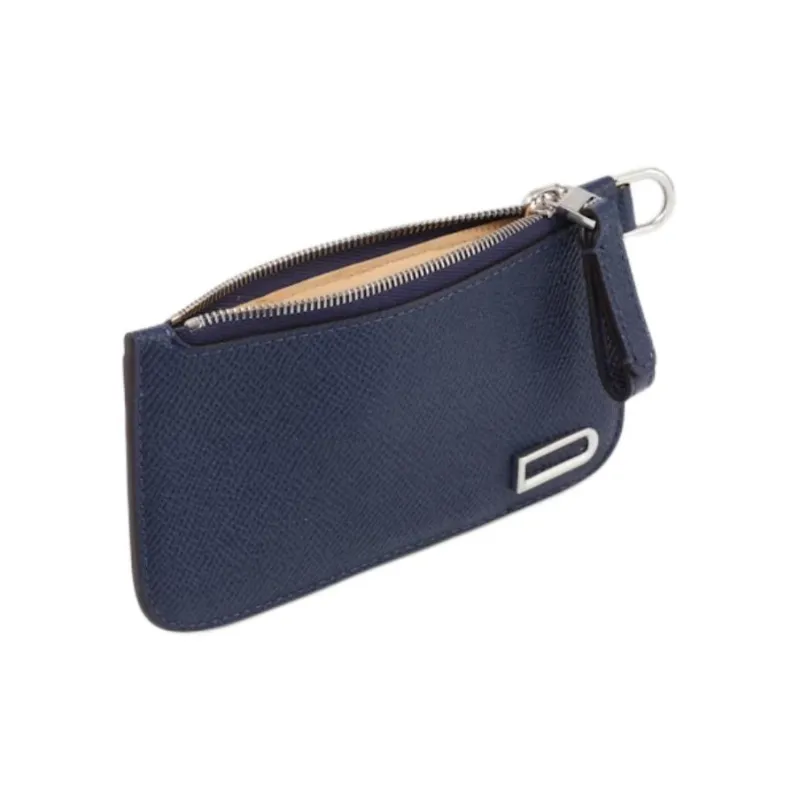 Delvau Shiny Grained Alpina Calfskin Card Holder Women's Blue-2