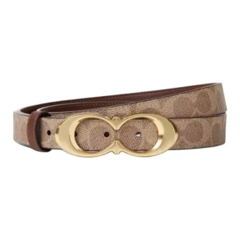 COACH Coated Canvas Calfskin Leather Belts Unisex Gold/Tan/Brown Width  2.5cm
