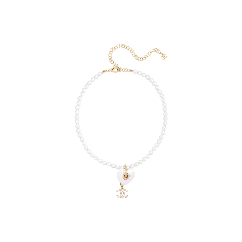 CHANEL Metal Resin Artificial Pearl Crystal Rhinestone Necklaces Women's White-2