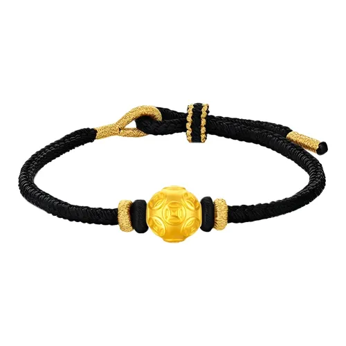 Pinji Money Coin Fortune Bead Good Luck Hand Rope Wealth Rich Overnight Solid Gold 999 Fixed Price Gold Bracelet Unisex