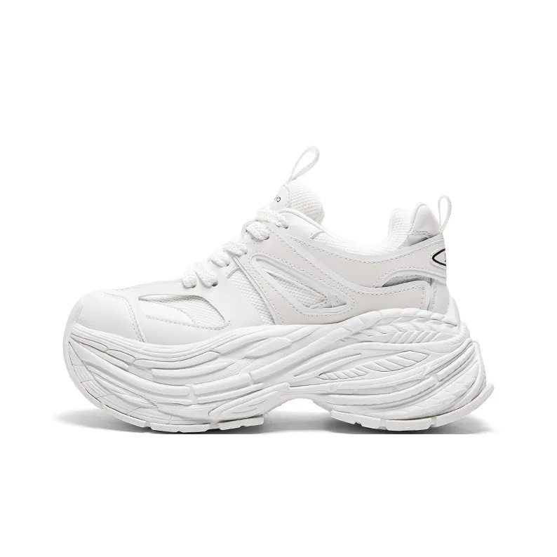 CHERYKALLY Wear Resistant Height Increasing Low Top Chunky Sneakers Women's White-0