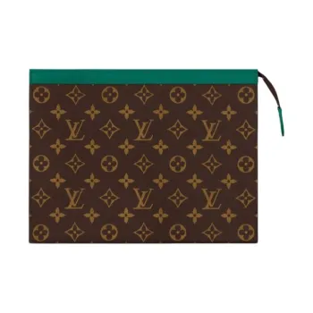 LOUIS VUITTON Pochette Voyage Leather Trim Toiletry Bag Clutch Regular Men's Green & Brown