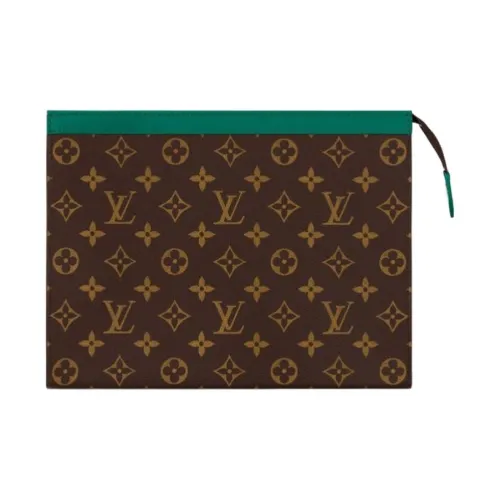 LOUIS VUITTON Pochette Voyage Leather Trim Toiletry Bag Clutch Regular Men's Green & Brown