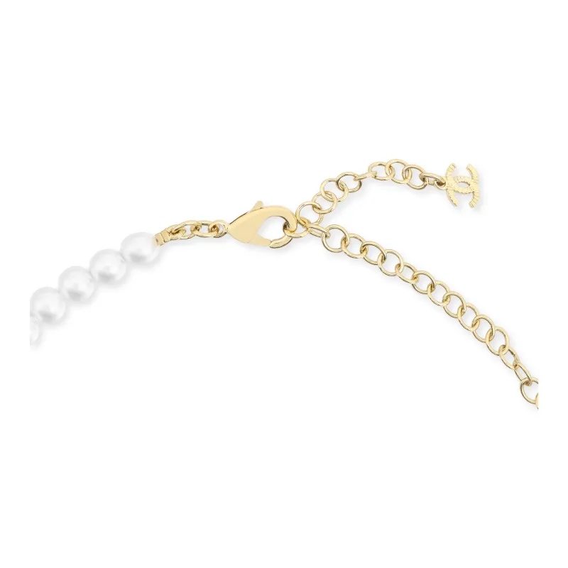 CHANEL Metal Resin Artificial Pearl Crystal Rhinestone Necklaces Women's White-3