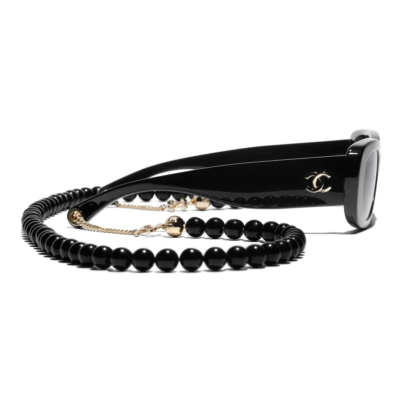 CHANEL Acetate Rectangular Sunglasses Unisex Black-3