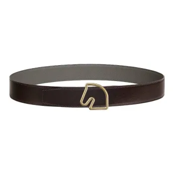 HERMES Calfskin Leather Belts Men's Ebony/Gray Meyer Width: 3.8CM