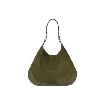 GUCCI Suede One Shoulder Handbags Medium Size Women's Dark Green