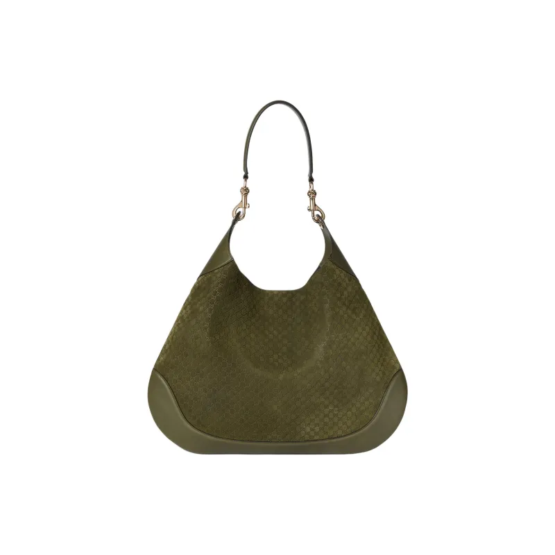 GUCCI Suede One Shoulder Handbag Medium Size Women's Dark Green-0
