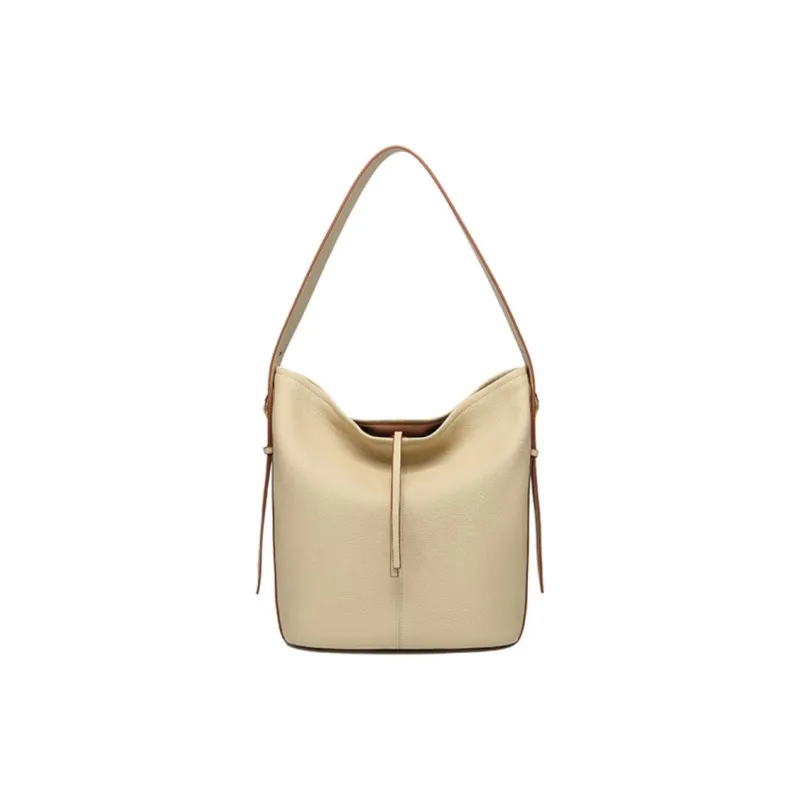 GELANNI Cow Leather Shoulder Bag Women's Ecru/Black/Gray-0