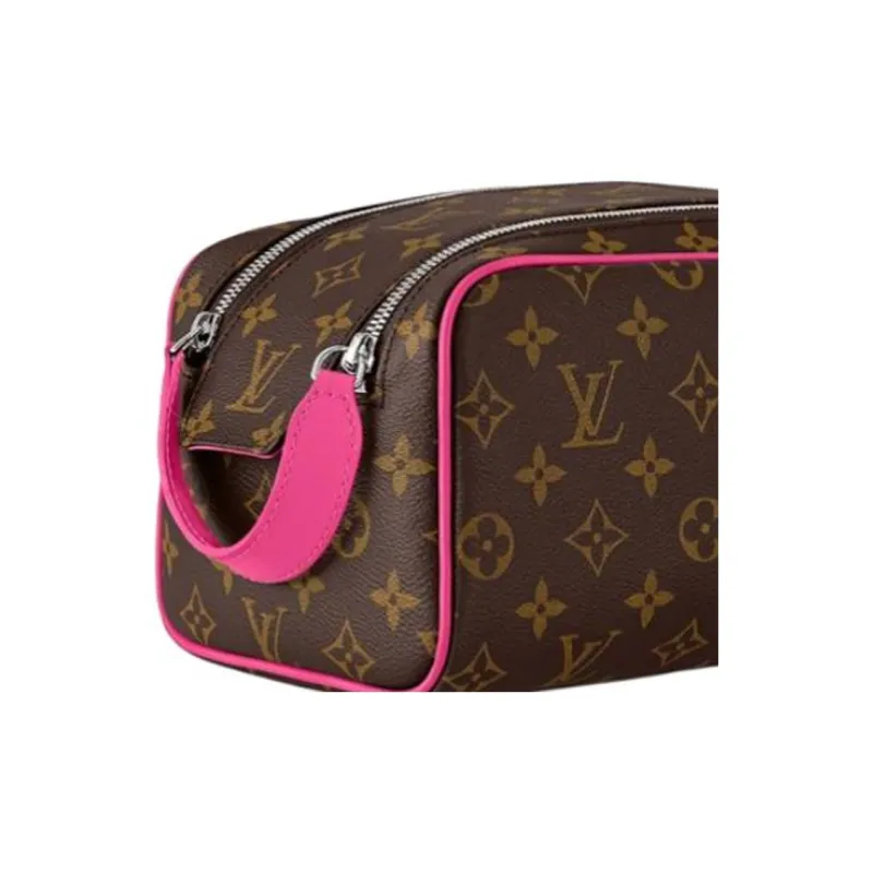 LOUIS VUITTON Dopp Kit Leather Toiletry Bag Regular Men's Rose Red & Brown-3