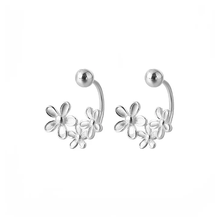 Heart Grass 999 Fine Silver Stud Earrings Women's-0