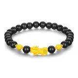 Chinese Auspicious Animal Gold Coin Bead Beaded Bracelet[Black Agate]