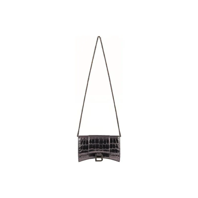 Balenciaga Cow Leather One Shoulder Handbag Crossbody Bag Women's Black Deep Silver-3