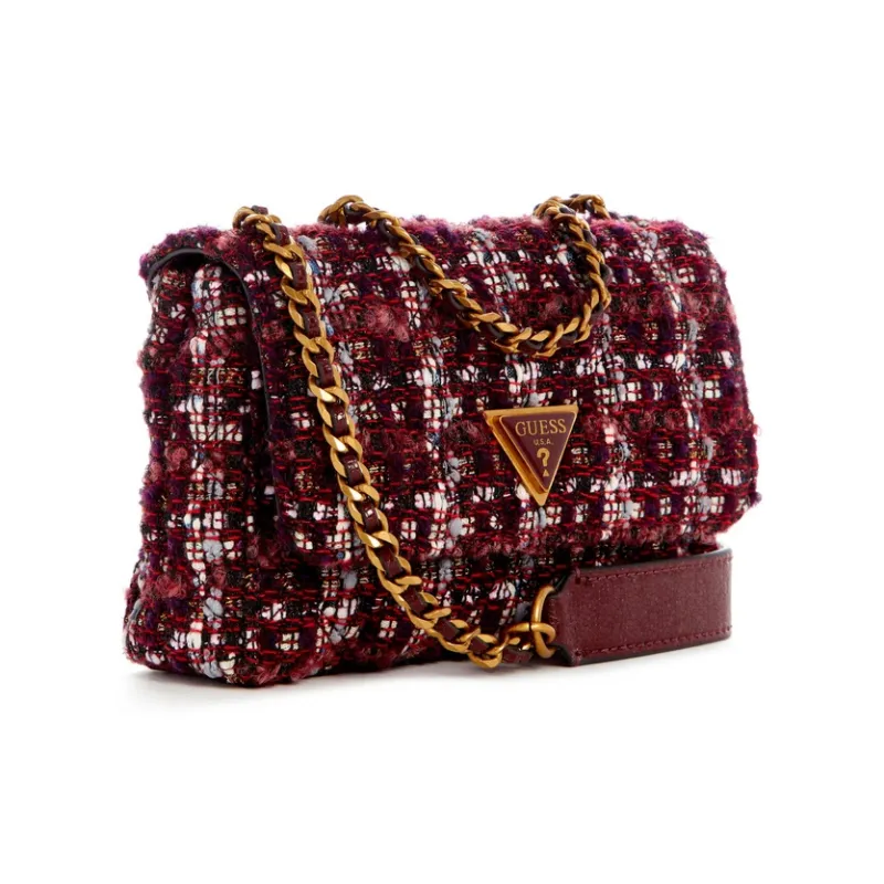 GUESS Fabric Shoulder Bag Medium Size Women's Burgundy Plaid-2