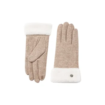 JIUMU Sheep Wool Warm Gloves Women's Beige Camel/Dark Camel/Black