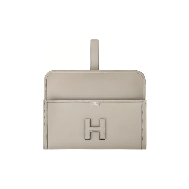 HERMES Jige Leather Wallets Clutches Regular Women's 80 Gris Perle Pearl Gray-1