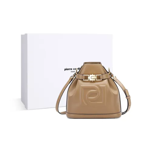 PIERRE CARDIN Cow Leather Bucket Bags Shoulder Bags Women's Khaki Brown/Cocoa Black