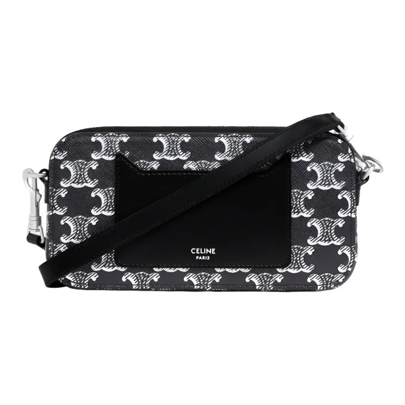 CELINE Cow Leather One Shoulder Crossbody Clutches Men's Silver/Black-0