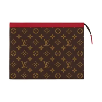 LOUIS VUITTON Pochette Voyage Leather Trim Clutch Regular Men's Red & Brown