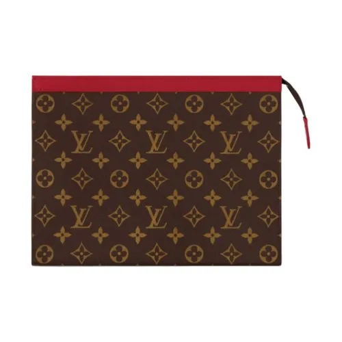 LOUIS VUITTON Pochette Voyage Leather Trim Clutch Regular Men's Red & Brown