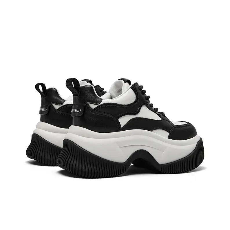 CHERYKALLY Anti Slip And Wear Resistant Height Increasing Coverage Low Top Chunky Sneakers Women's White Black-2
