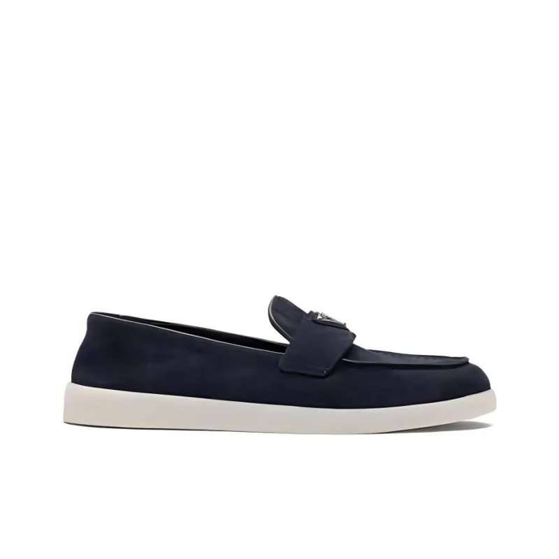 PRADA Enamel Triangle-logo Leather Loafers-1