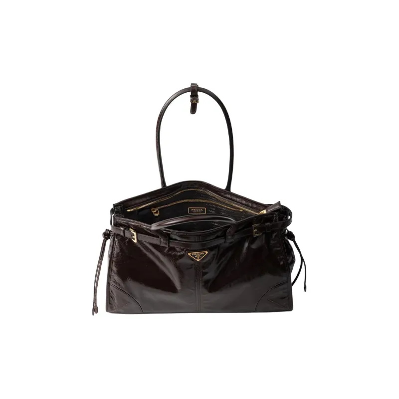 PRADA Leather Shoulder Bag Crossbody Bag Handbag Large Size Women's Dark Brown-3