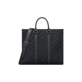 DIOR Oblique Print Grained Cow Leather Shoulder Bag Crossbody Bag Handbag Men's Black