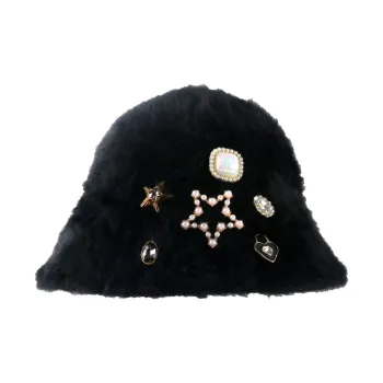 PISHUSHU Rabbit Fur Beanies Women's Black White