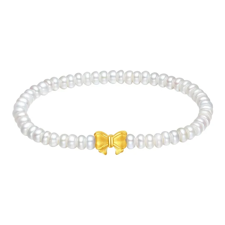 ZHOU LIU FU Bowknot Camellia 5D Hard Gold Elegant # Good Luck Solid Gold Fixed Price Bracelets Women's-0