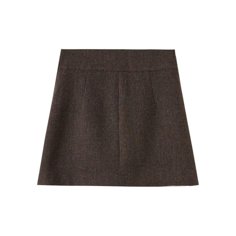SHUIYUNJIAN Casual Short Skirts Women's Dark Coffee Plaid-1