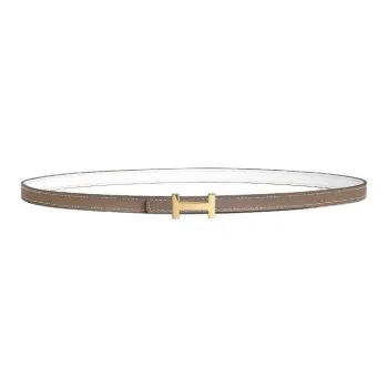 HERMES Metal Leather Belts Women's Taupe/White Width 1.3CM