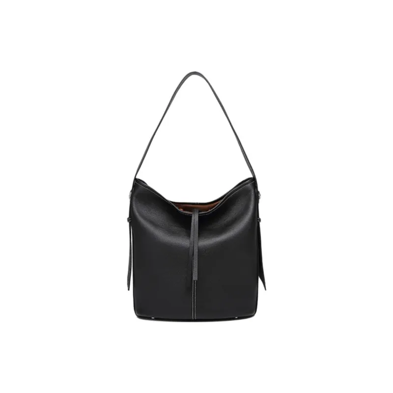 GELANNI Cow Leather Shoulder Bag Women's Ecru/Black/Gray-7