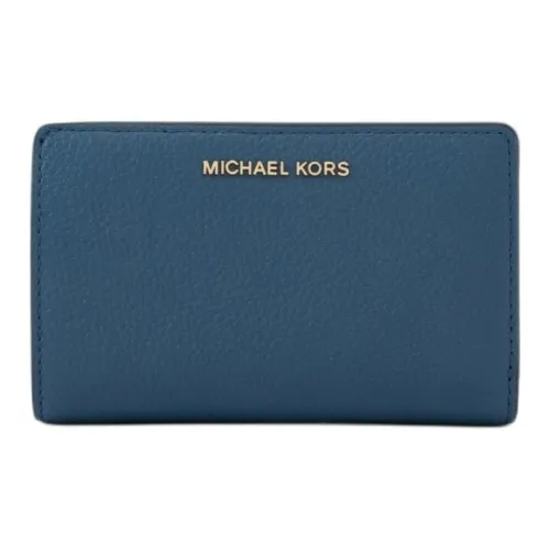 MICHAEL KORS Litchi Grain Leather Wallet Medium Size Women's Sea Blue