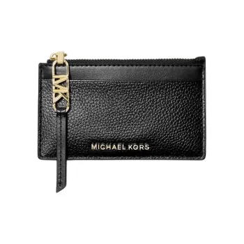MICHAEL KORS Litchi Grain Leather Card Holder Small Size Women's Black