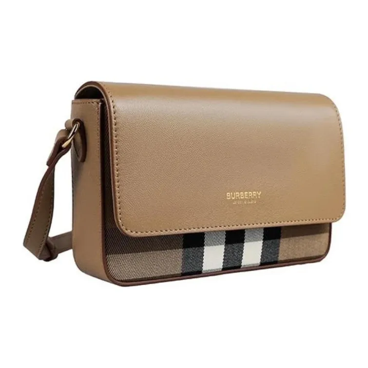 Burberry Calfskin Shoulder Bag, Crossbody Bag Women's Beige-5