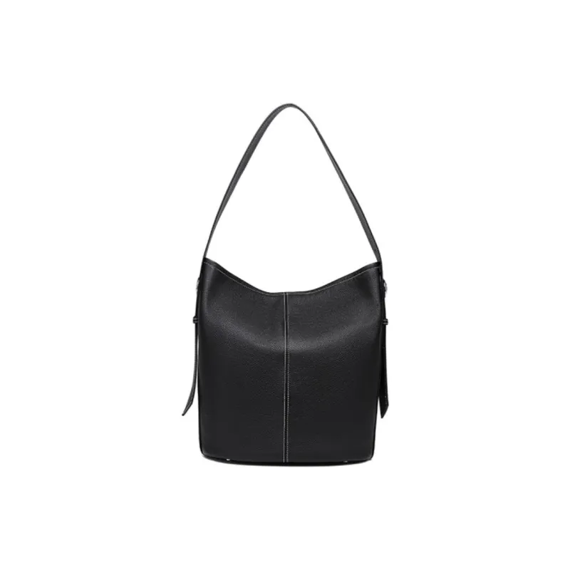 GELANNI Cow Leather Shoulder Bag Women's Ecru/Black/Gray-9