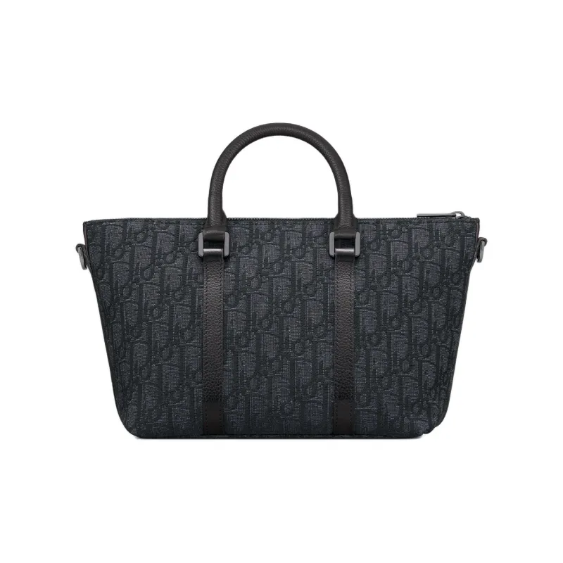 DIOR Oblique Printed Fabric Grained Cow Leather Shoulder Bag Crossbody Bag Men's Black-1