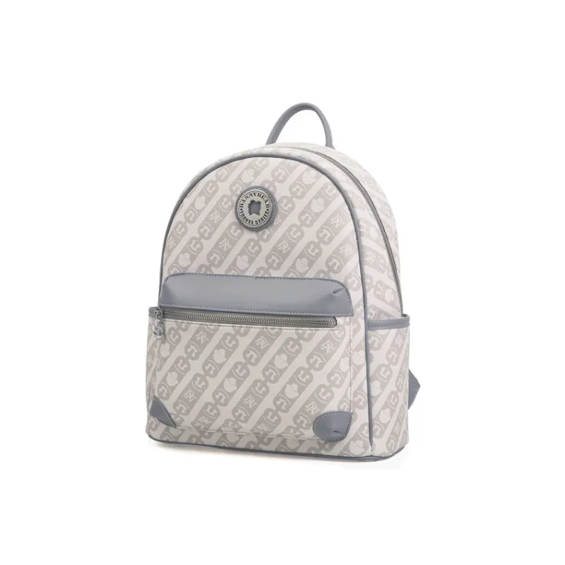 DANNYBEARJEANS Synthetic Leather Backpack Large Size Unisex Ecru & Light Blue-1