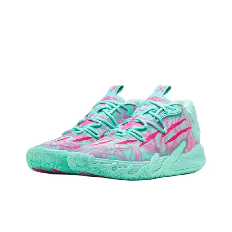 PUMA MB.03 Anti Slip Wear Resistant Mid Top Children's Basketball Shoes Green Teenagers-2