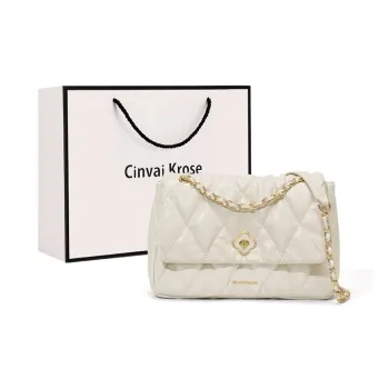 Simvay Clos Synthetic Leather Shoulder Bag Crossbody Bag Underarm Small Square Bag Small Size Women's Cream White/Black
