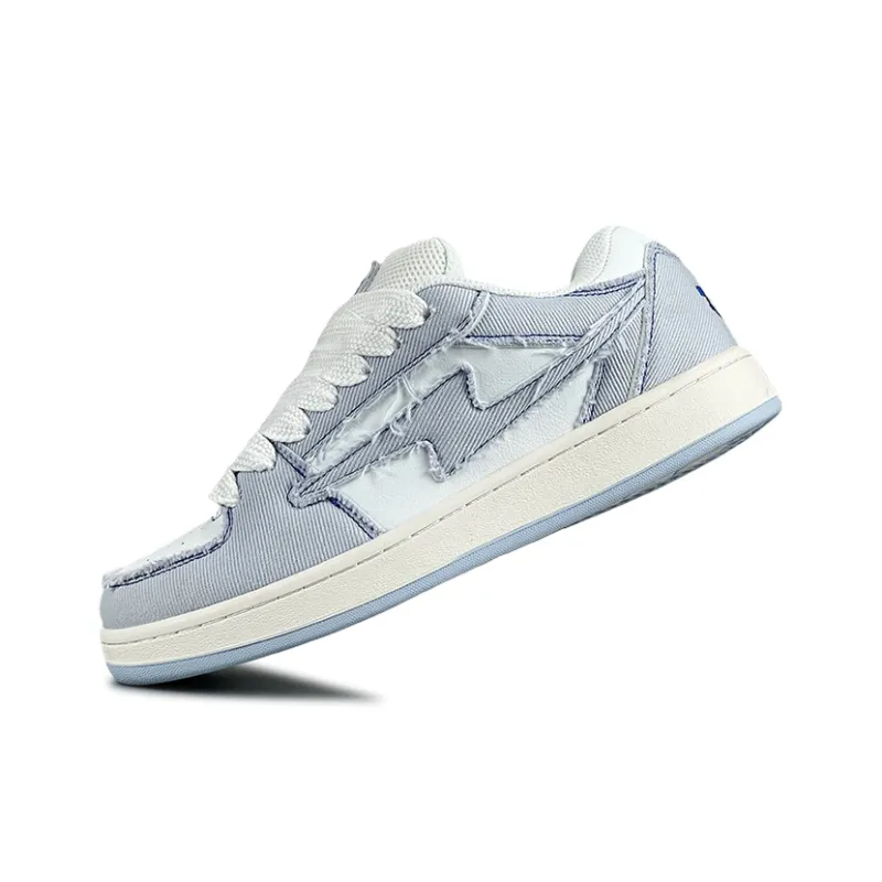LuzaoT SUPER DRAG Puffy Shoes Low Top Skateboard Shoes Unisex Denim Blue-1