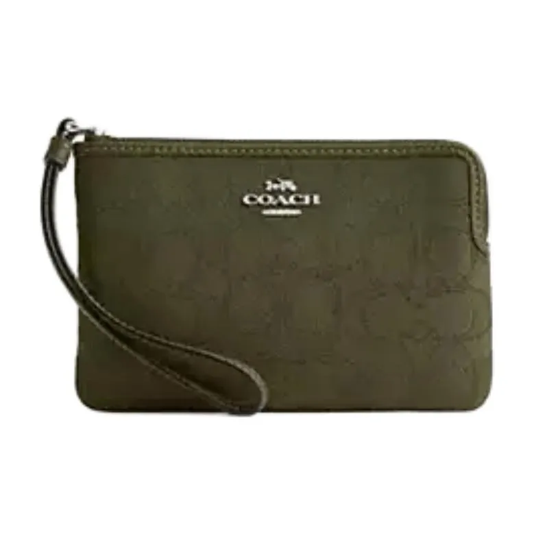 COACH Calfskin Wrist Bag Clutch Trumpets Women's Olive-0