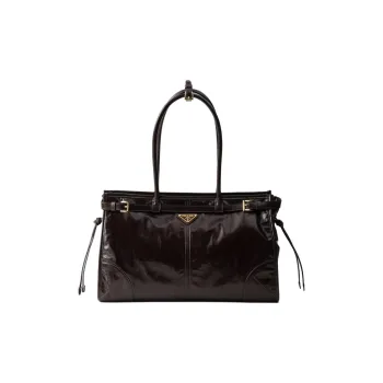 PRADA Leather Shoulder Bag Crossbody Bag Handbag Large Size Women's Dark Brown